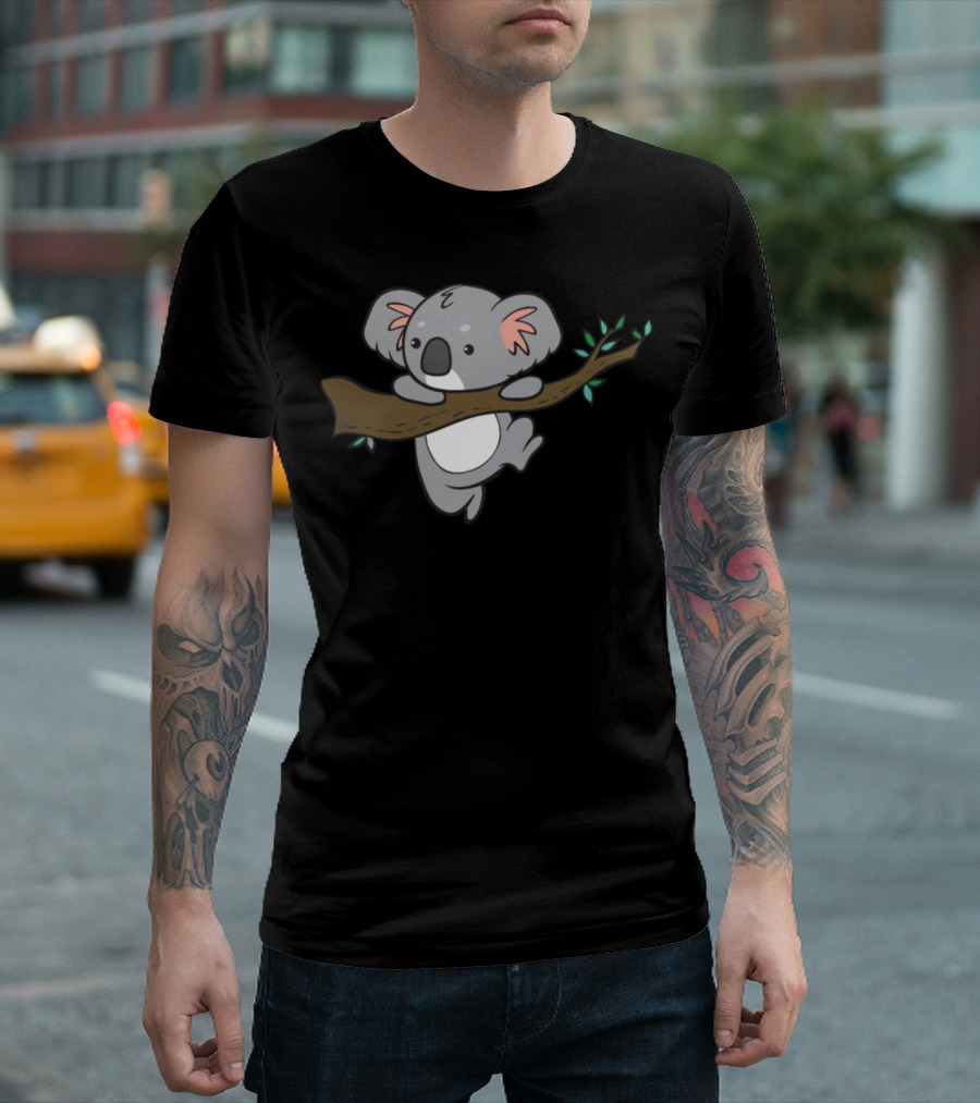 Koala Hanging on Branch Cute Cartoon T-Shirt