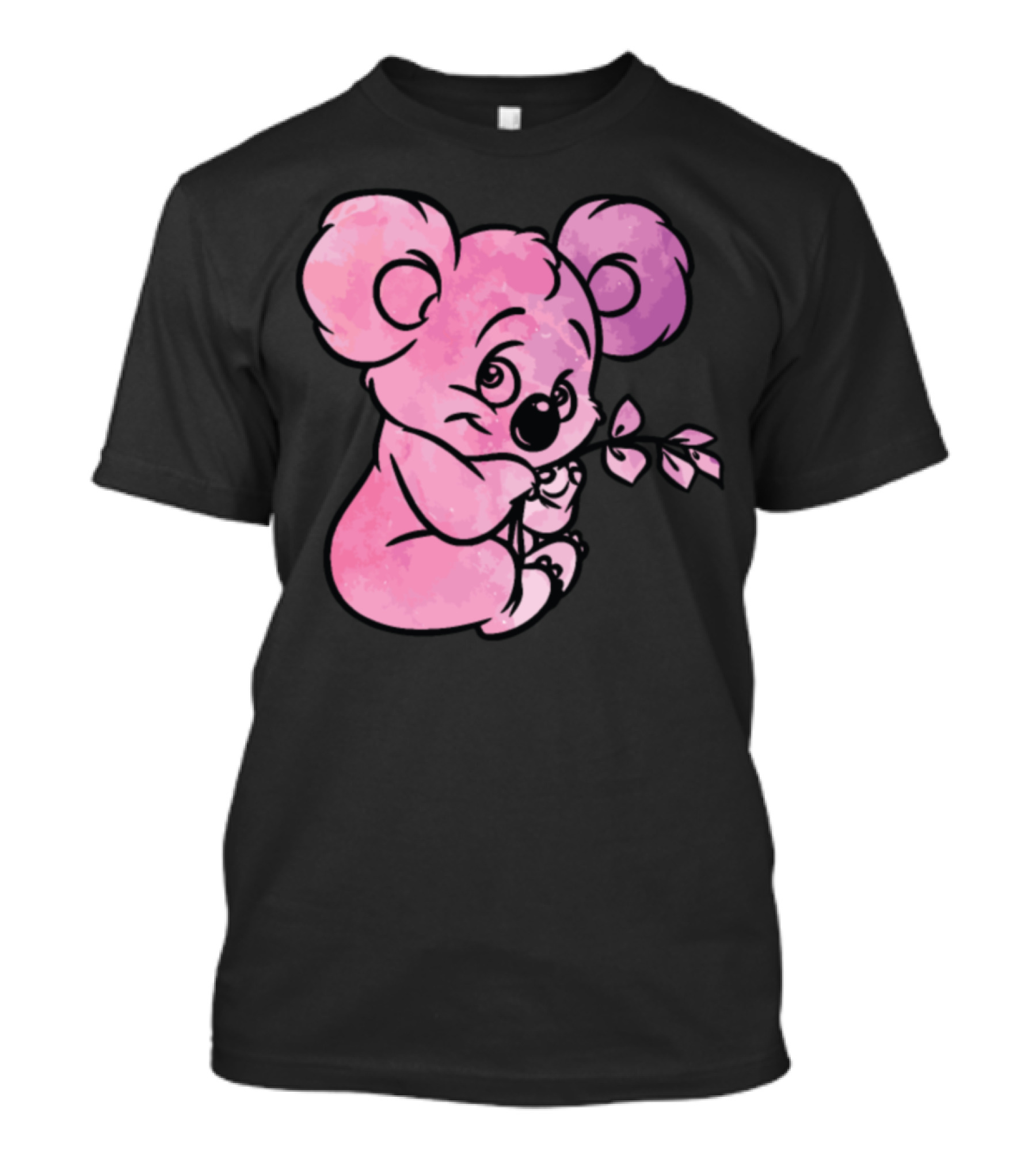 Adorable Pink Koala Holding Leaf With Watercolor Effect T-Shirt