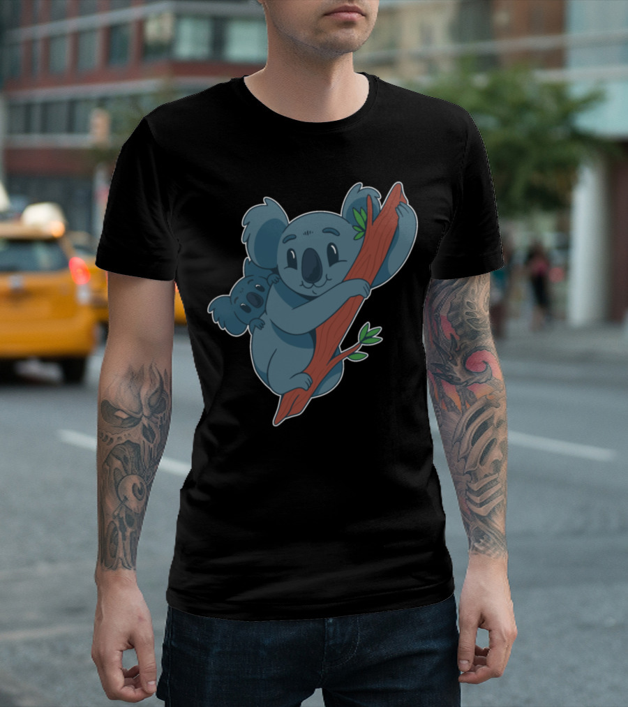Koala Koala Babyhdd0f Cute Cartoon Koalas Hugging Tree T-Shirt