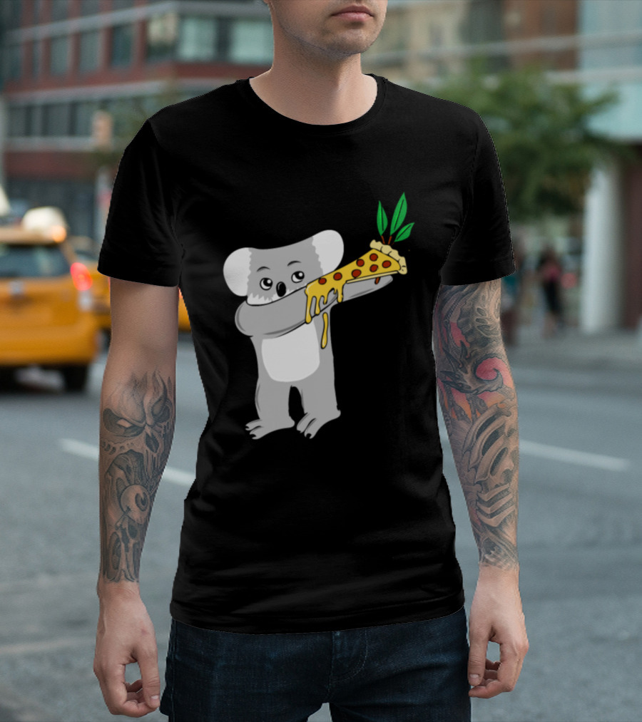 Koala Holding Cheese Dripping Pizza Slice With Eucalyptus Leaves T-Shirt
