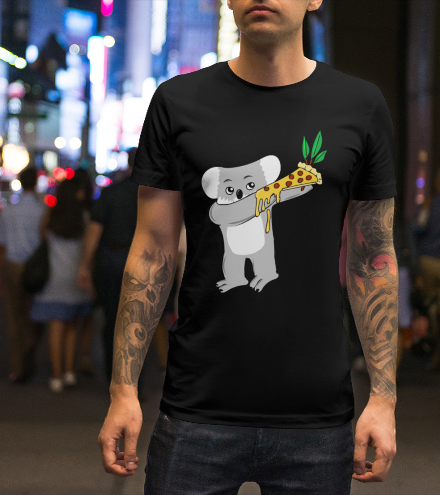 Koala Holding Cheese Dripping Pizza Slice With Eucalyptus Leaves T-Shirt