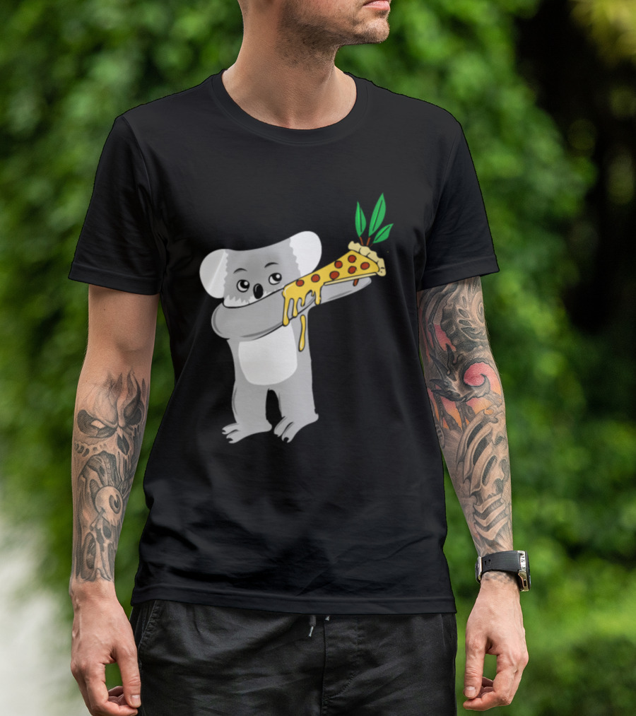 Koala Holding Cheese Dripping Pizza Slice With Eucalyptus Leaves T-Shirt