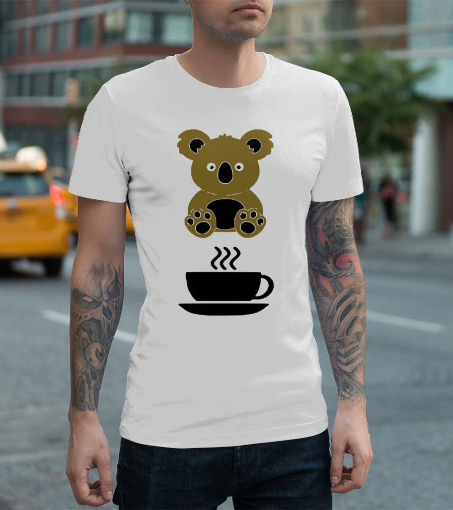 Koala Tealwbfh Cute Koala Above Steaming Coffee Cup T-Shirt