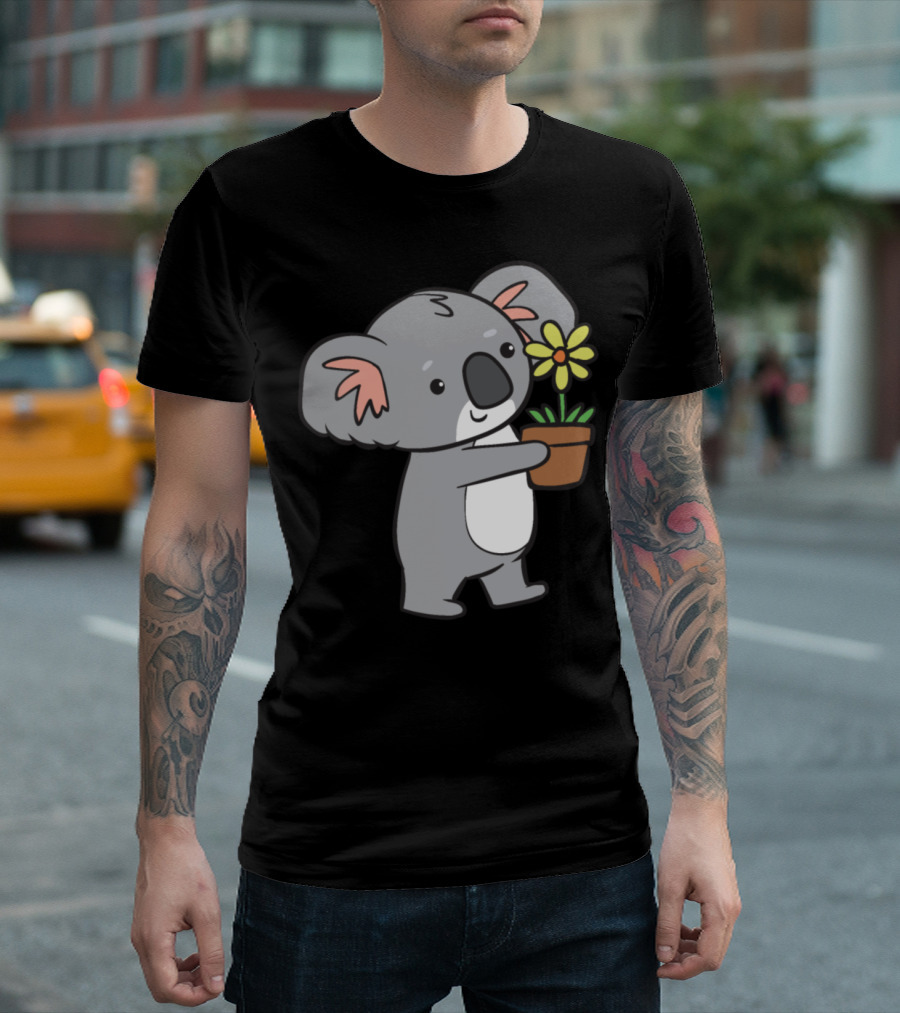 Koala Holding Yellow Flower in Pot T-Shirt