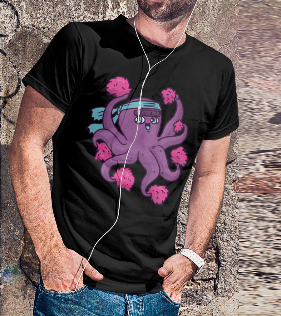 Cheerleading Octopus Dance Pom Pom Football Cheerleader T-Shirt