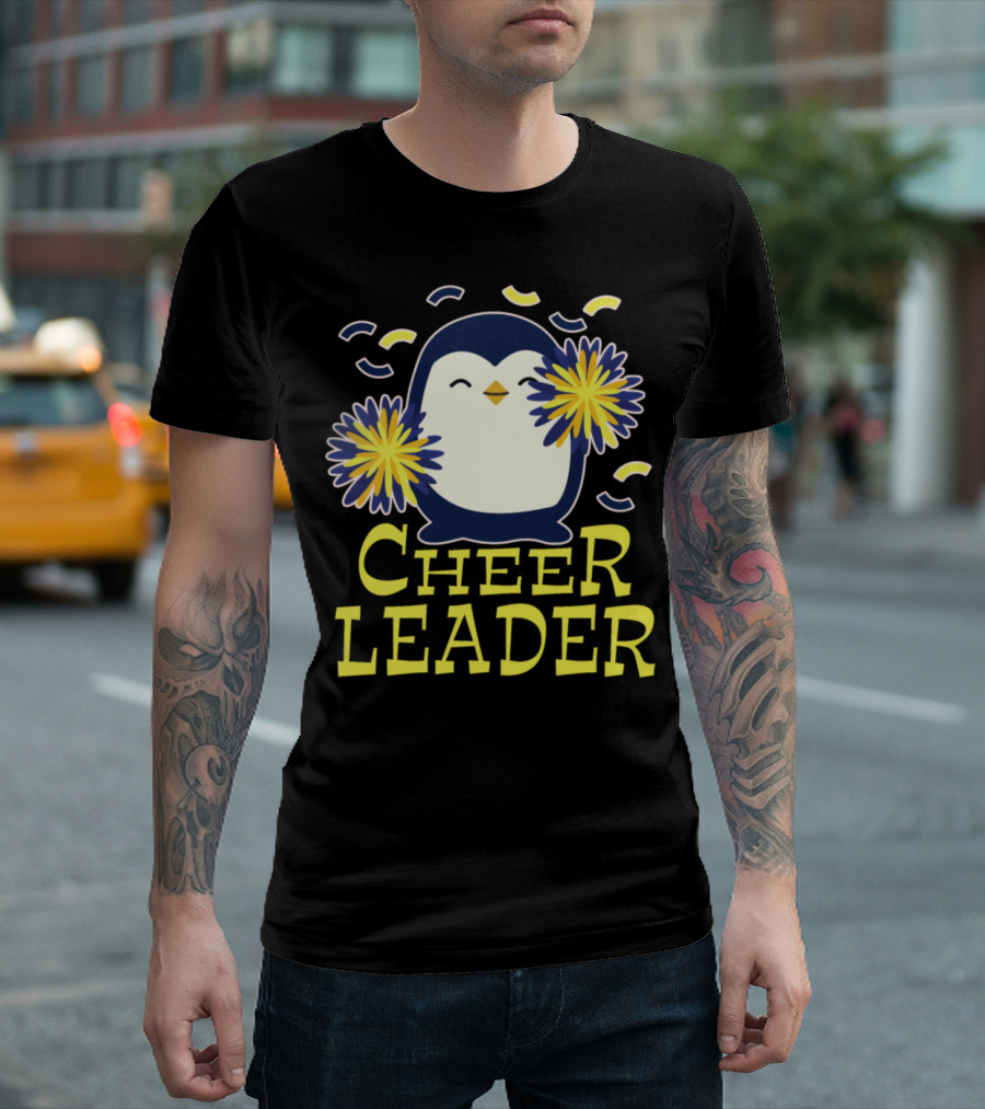 Cheer Leader Penguin with Pom-Poms Cheerleading Football Dance T-Shirt