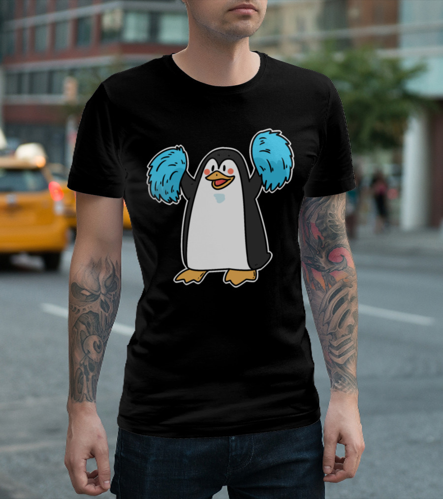 Cheerleader Penguin with Pom-Poms Football Dance T-Shirt