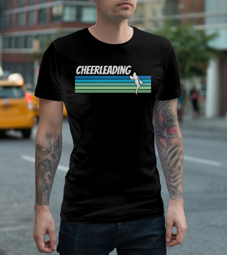 Retro Cheerleading Silhouette with Green and Blue Stripes T-Shirt