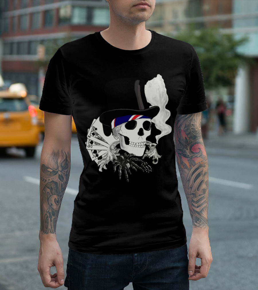 Skull Smart Poker Smoking Top Hat T-Shirt