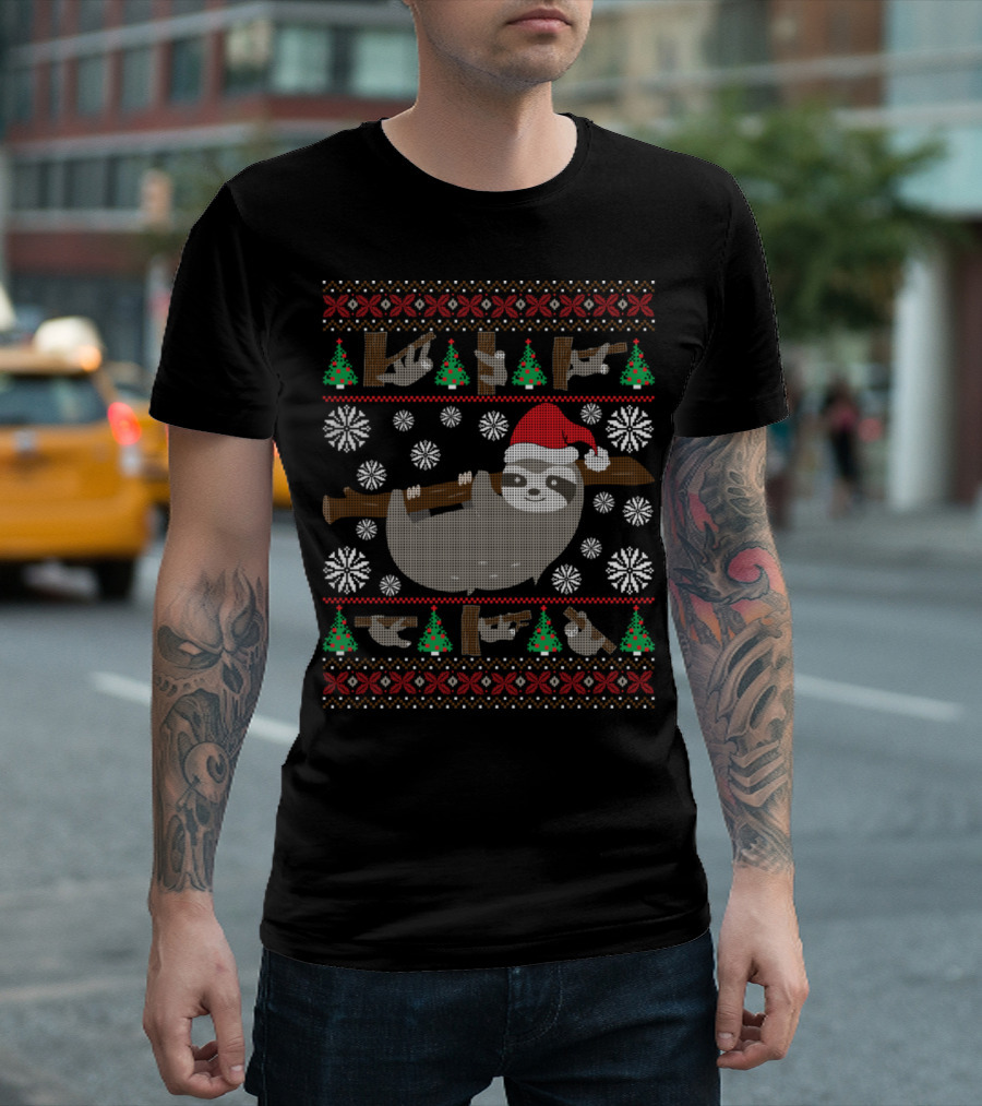 Sloth Santa Ugly Christmas Sweater Funny Holiday T-Shirt