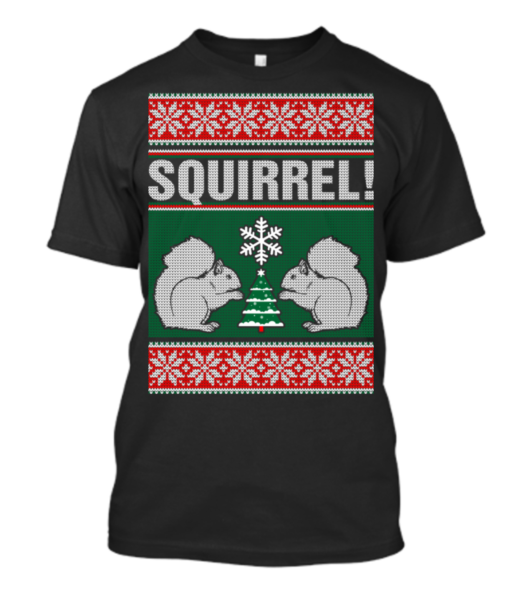 Squirrel Christmas Sweater Pattern With Snowflakes And Tree T-Shirt