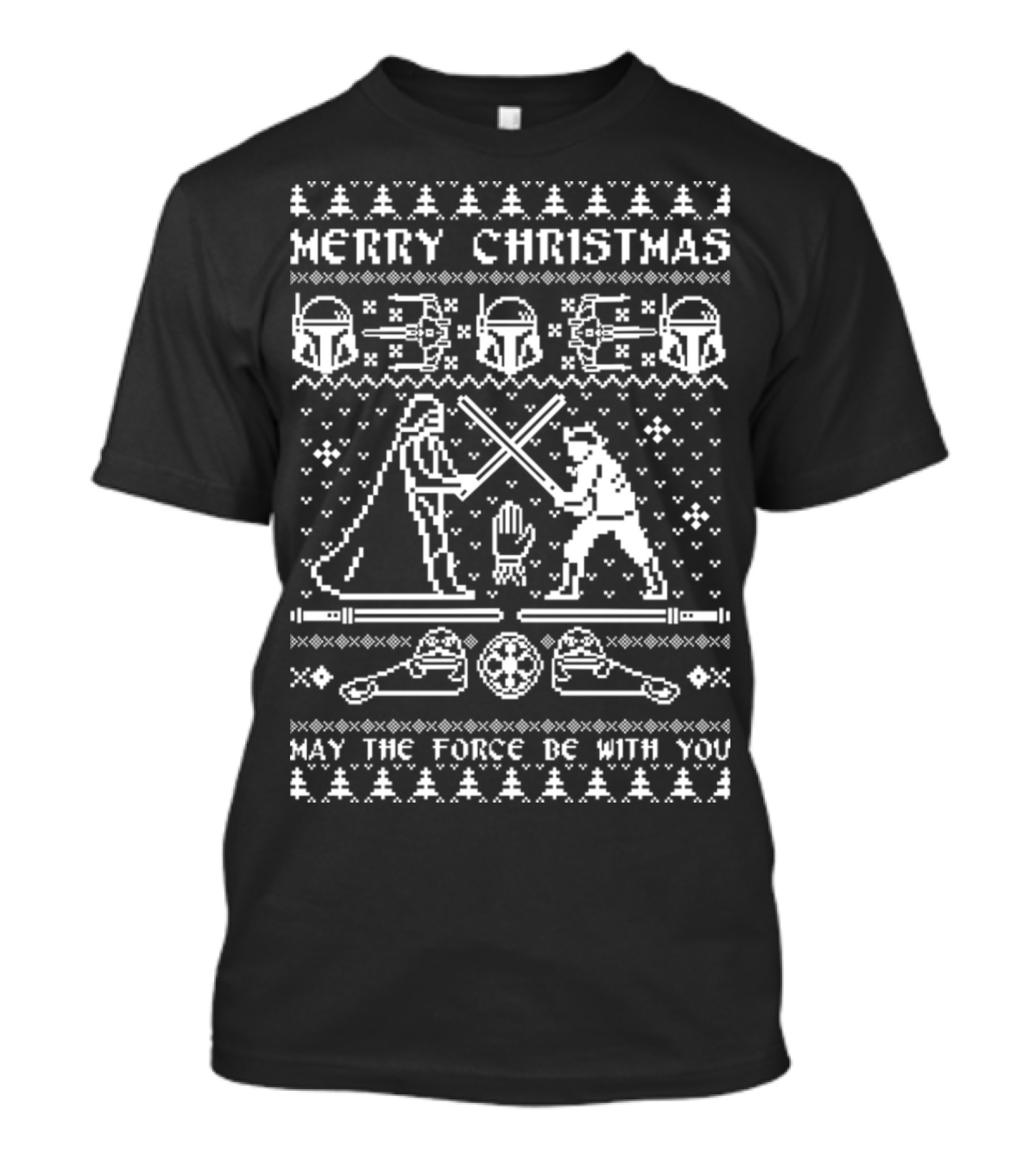 Merry Christmas Star Wars May The Force Be With You Lightsaber Duel Mandalorian Helmets T-Shirt