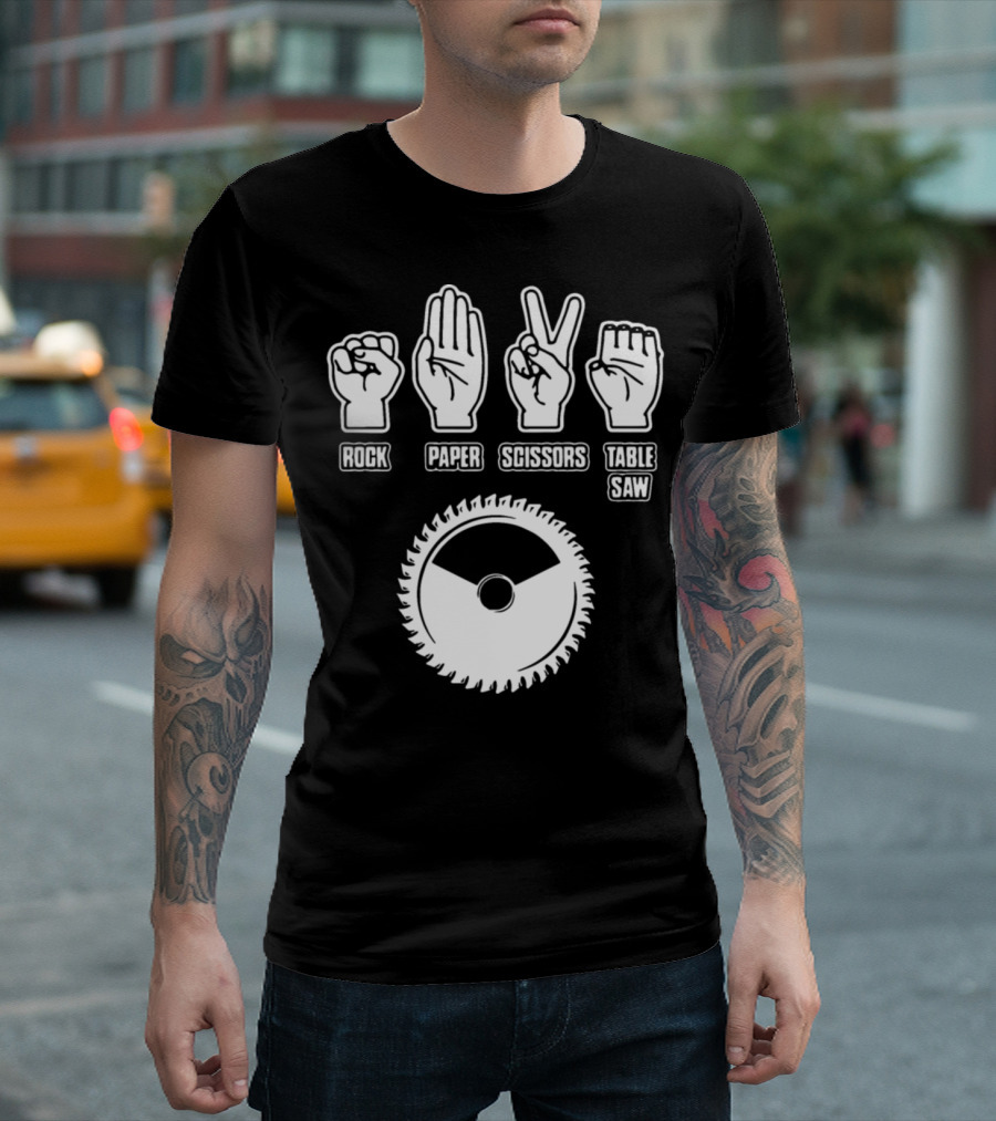 Rock Paper Scissors Table Saw Carpenter Husbands T-Shirt