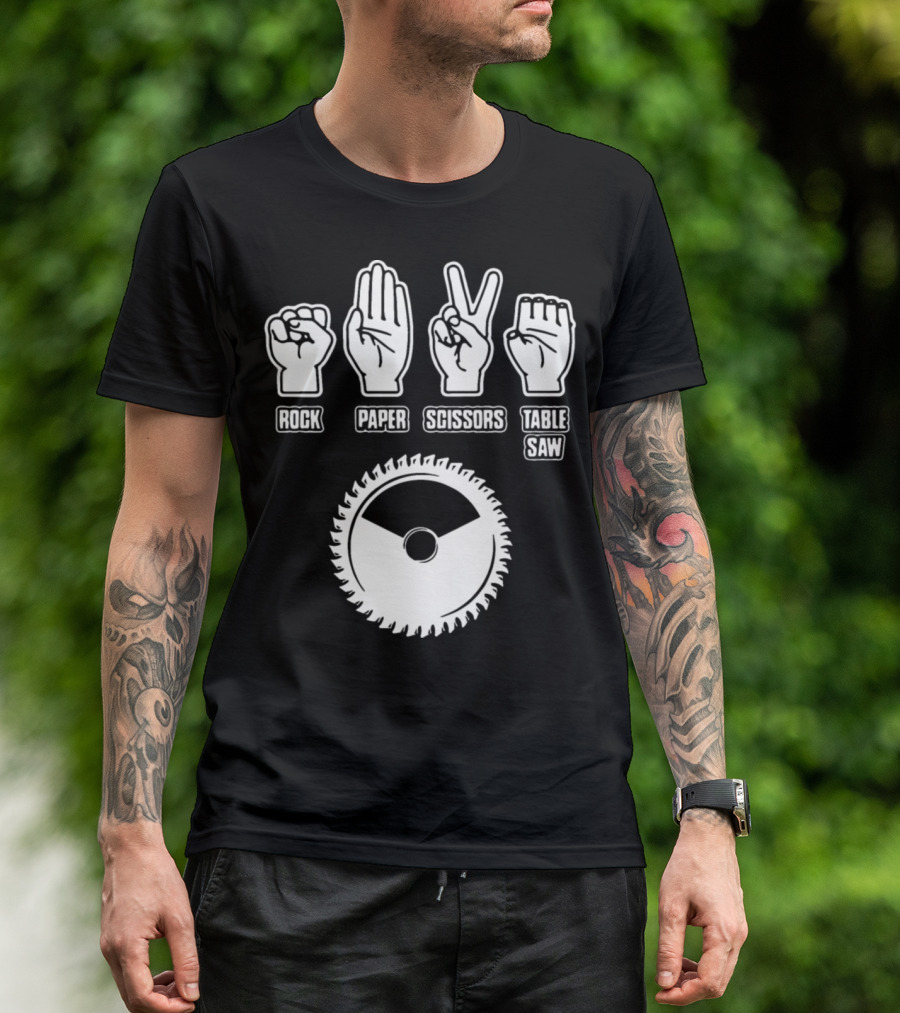 Rock Paper Scissors Table Saw Carpenter Husbands T-Shirt