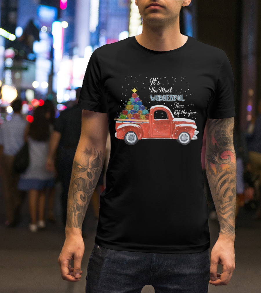 It's The Most Wonderful Time Of The Year With Festive Red Truck And Christmas Tree T-Shirt