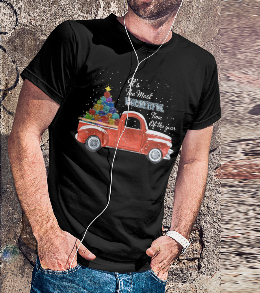 It's The Most Wonderful Time Of The Year With Festive Red Truck And Christmas Tree T-Shirt