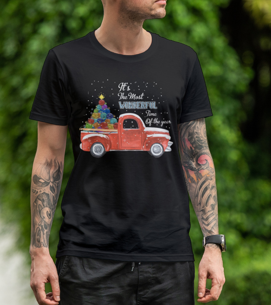 It's The Most Wonderful Time Of The Year With Festive Red Truck And Christmas Tree T-Shirt