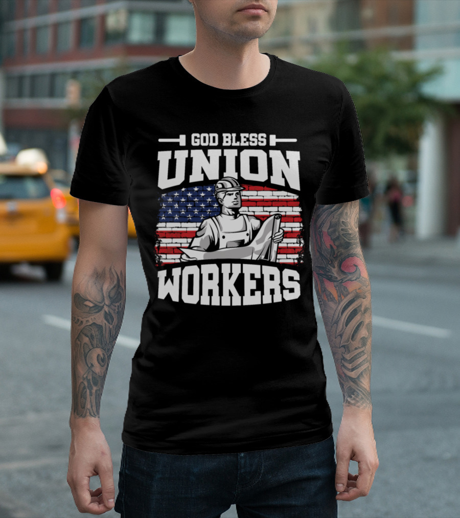 God Bless Union Workers American Flag T-Shirt