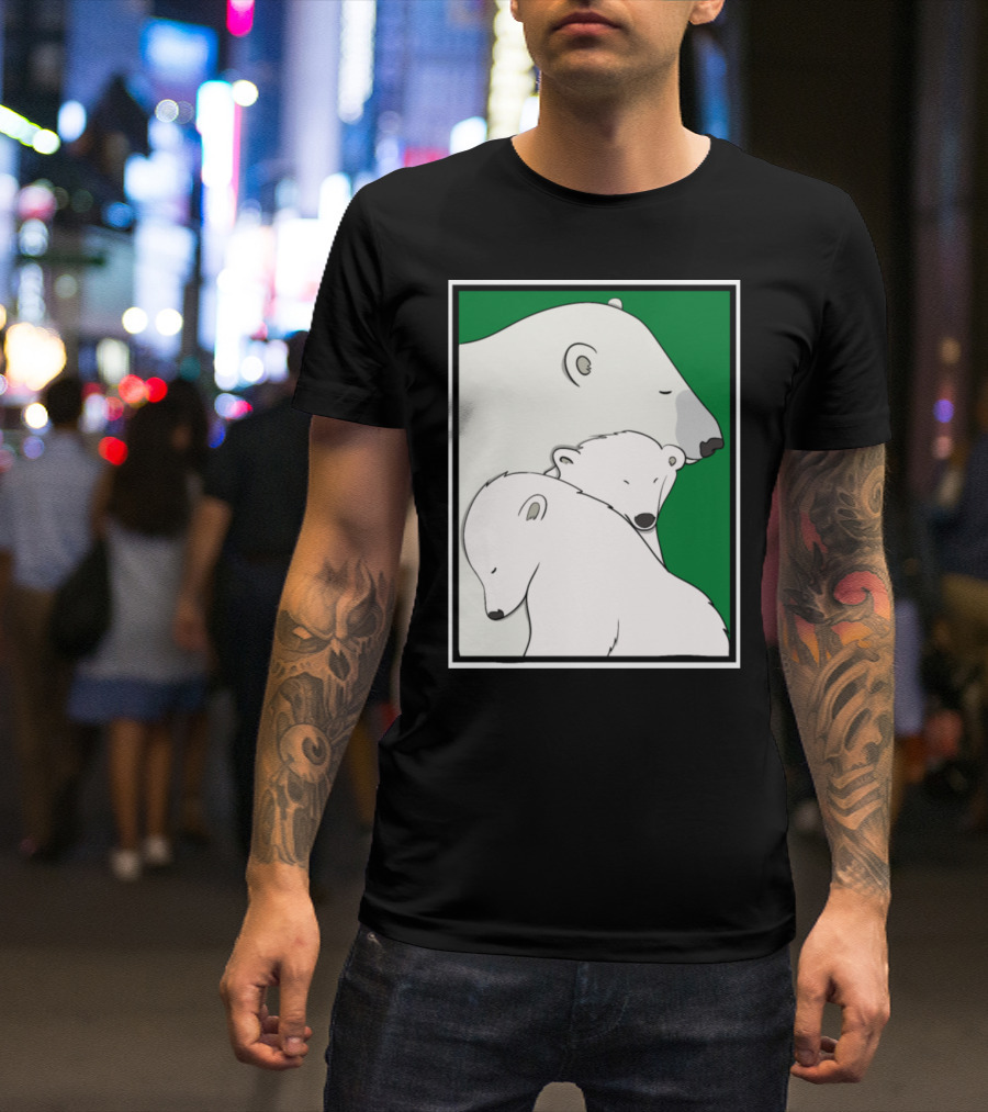 A Family Of Polar Bears In A Green Background Frame T-Shirt