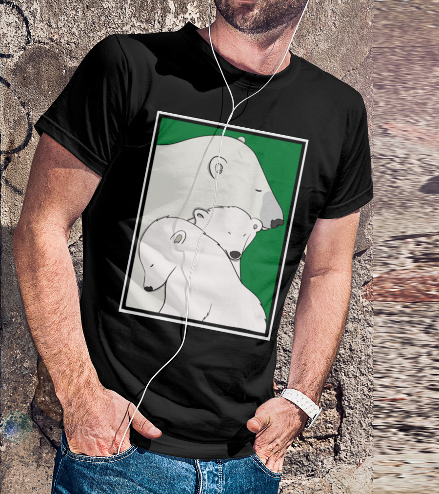 A Family Of Polar Bears In A Green Background Frame T-Shirt