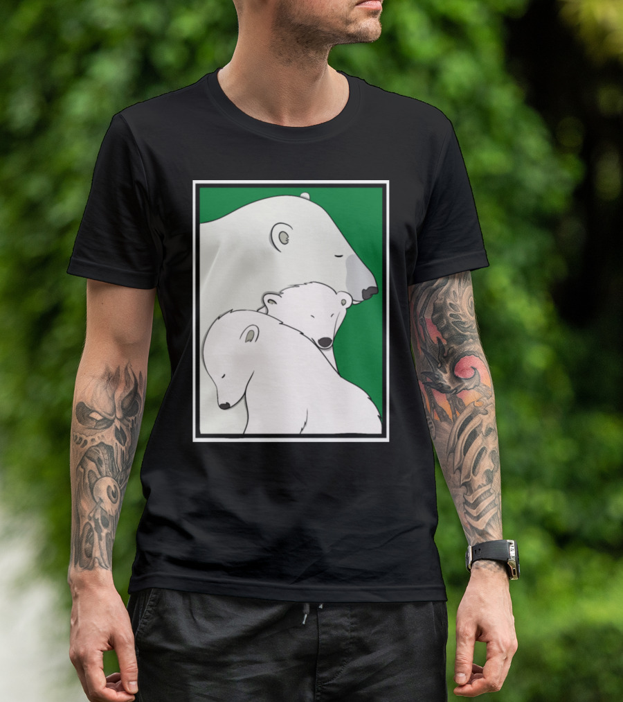 A Family Of Polar Bears In A Green Background Frame T-Shirt