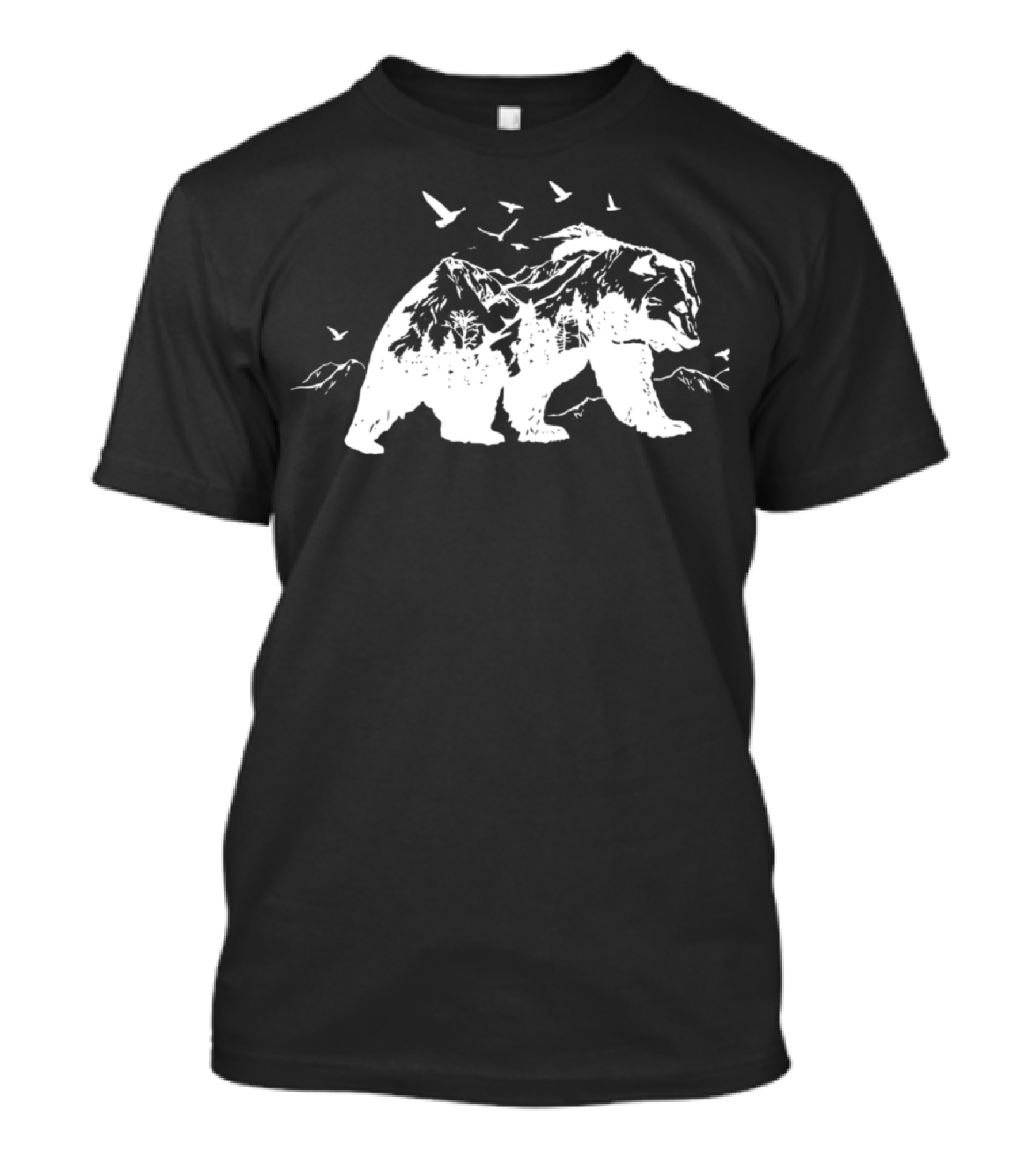 Bear With Mountains And Birds Wildlife Scene T-Shirt