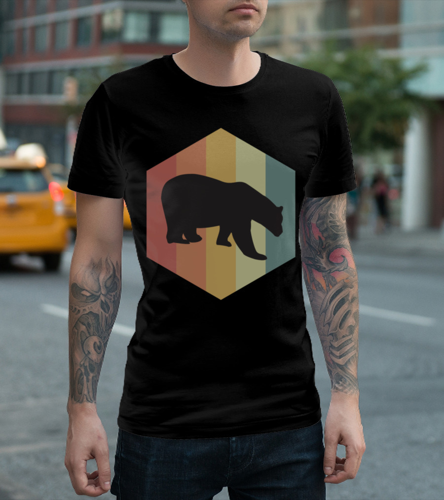 Bear Silhouette Retro Vintage Wild Bears Multicolor Stripes T-Shirt