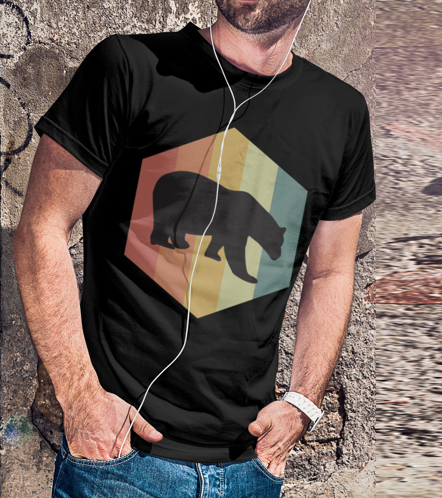 Bear Silhouette Retro Vintage Wild Bears Multicolor Stripes T-Shirt