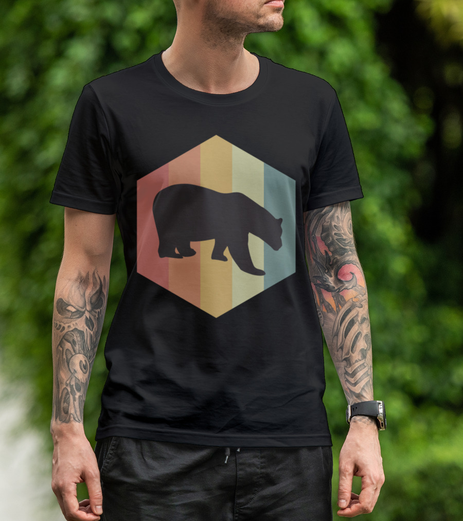 Bear Silhouette Retro Vintage Wild Bears Multicolor Stripes T-Shirt