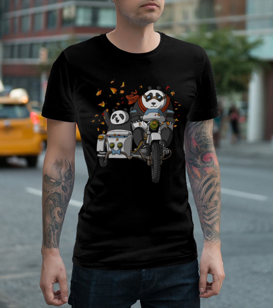 Funny Panda Bears on Motorcycle Adventure T-Shirt