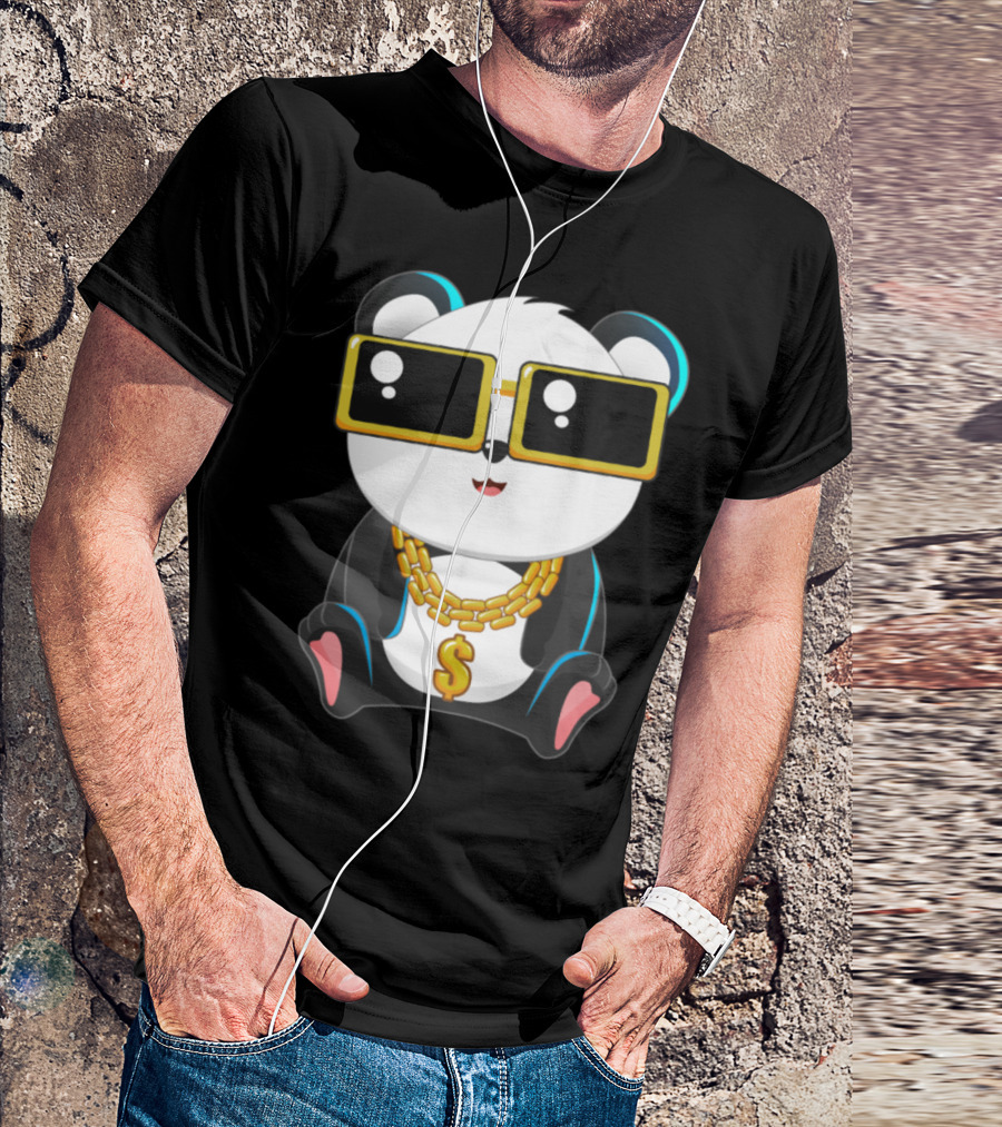 Gangsta Panda Bear Chibi Anime With Gold Chain And Shades T-Shirt