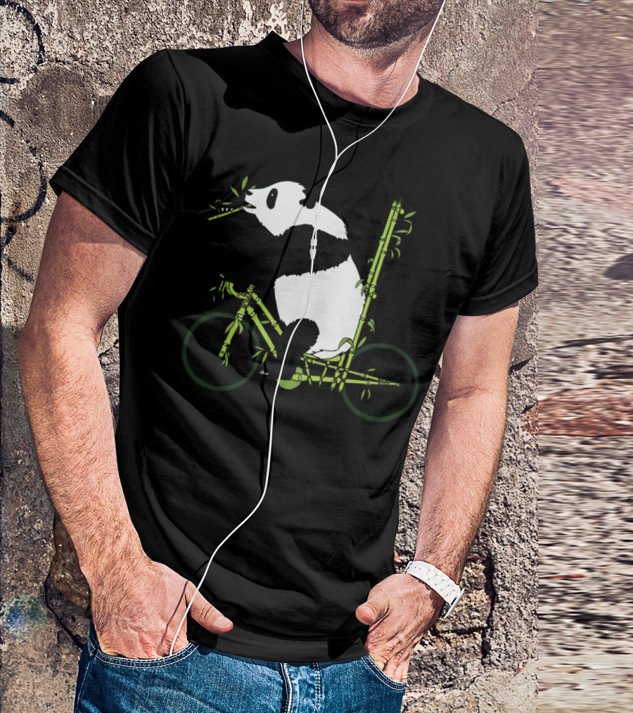Panda Bear On Bamboo Bicycle Eating Stalk T-Shirt