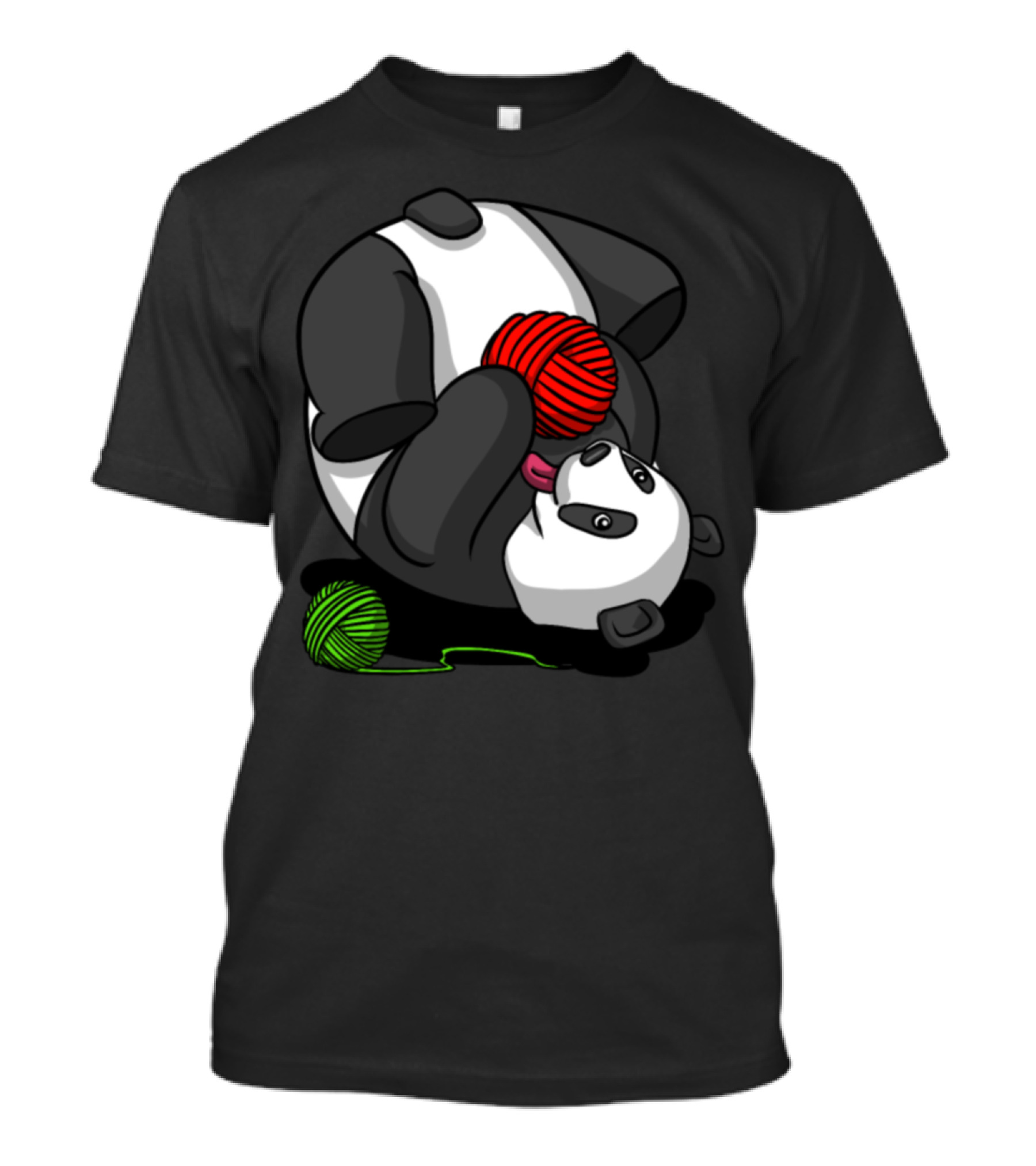 Panda Bear Knitting With Red And Green Yarn T-Shirt