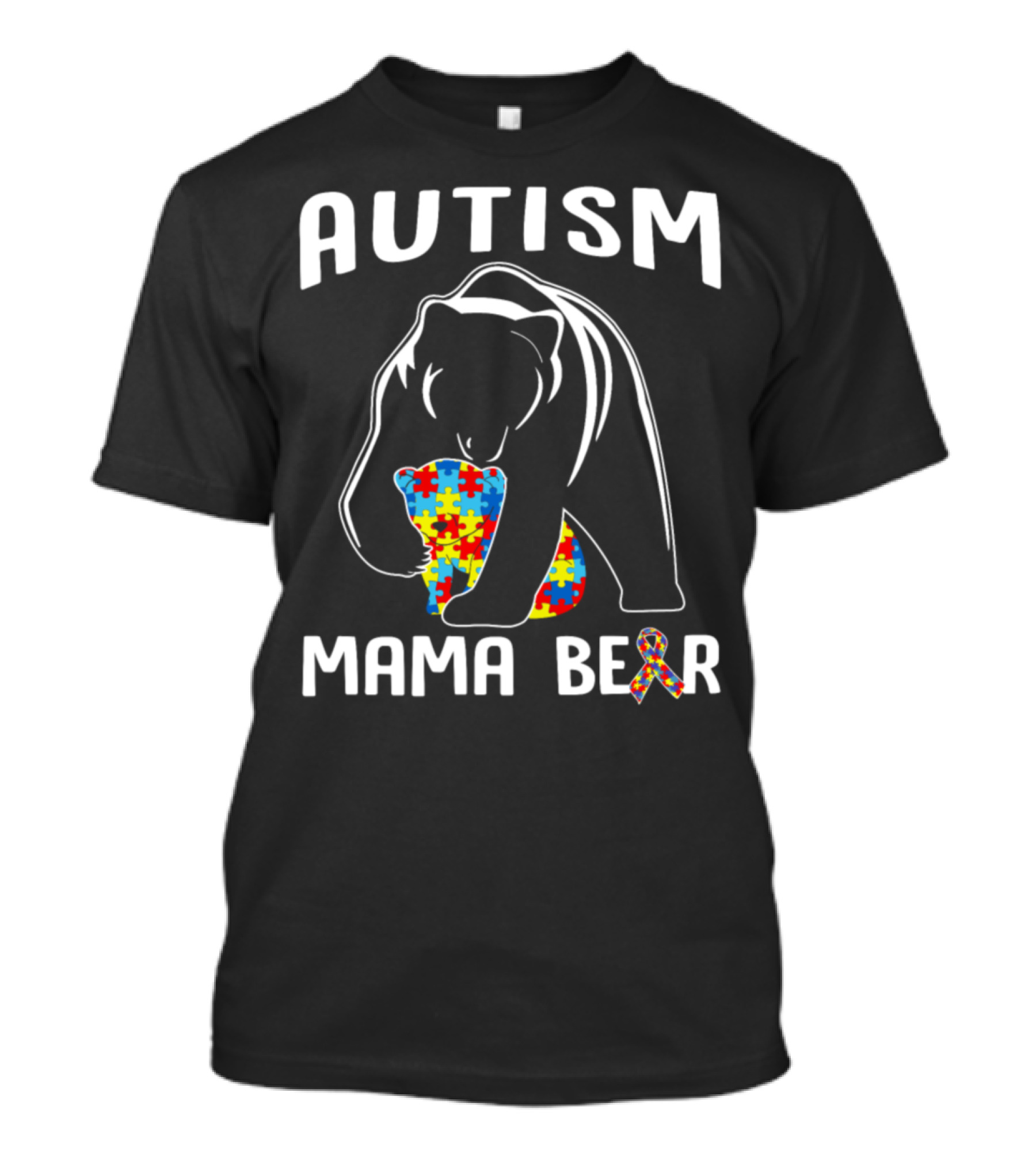 Autism Mama Bear Puzzle Ribbon Awareness T-Shirt