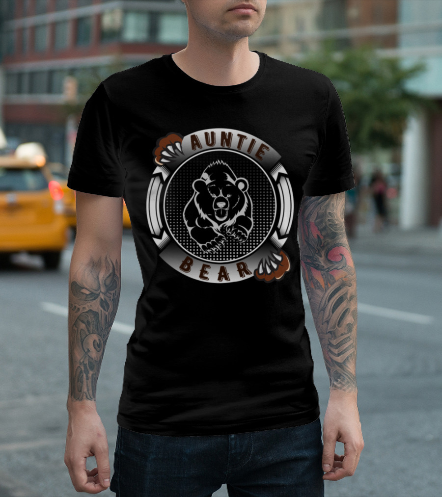 Auntie Bear Circular Emblem With Paw Print Accents T-Shirt