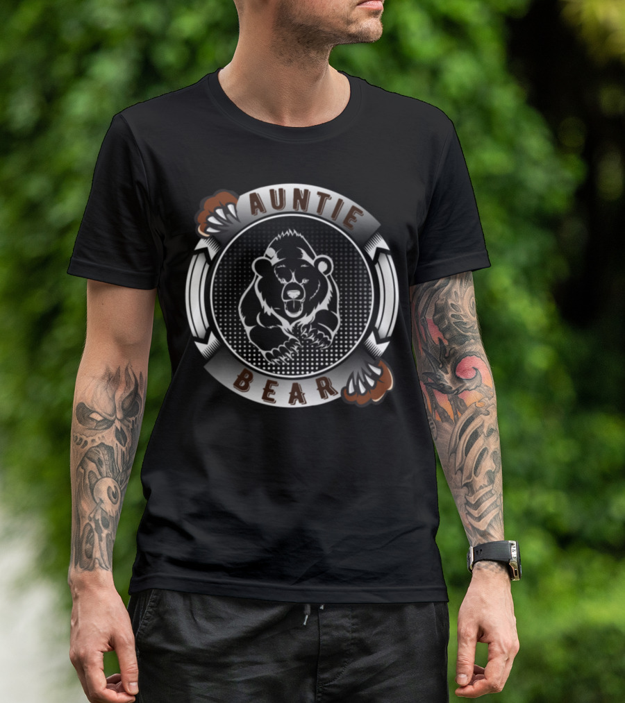 Auntie Bear Circular Emblem With Paw Print Accents T-Shirt