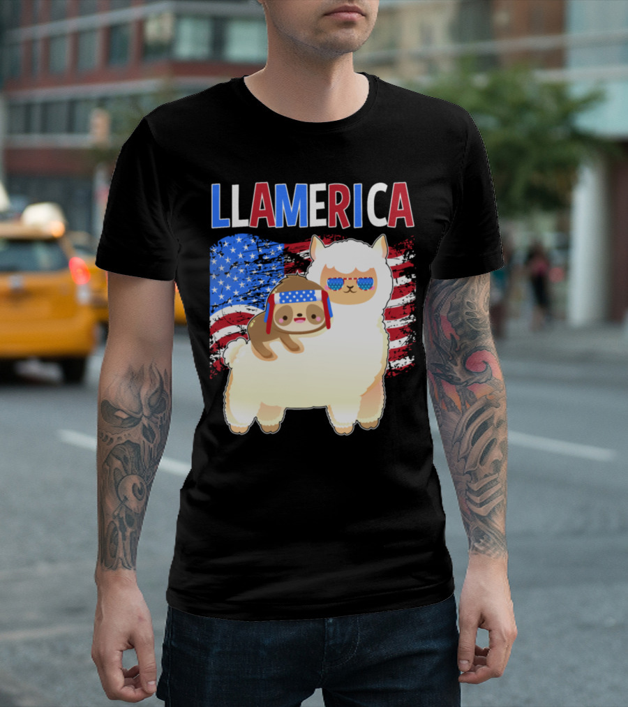 Llamerica 4th of July America Merica Llama Sloth T-Shirt