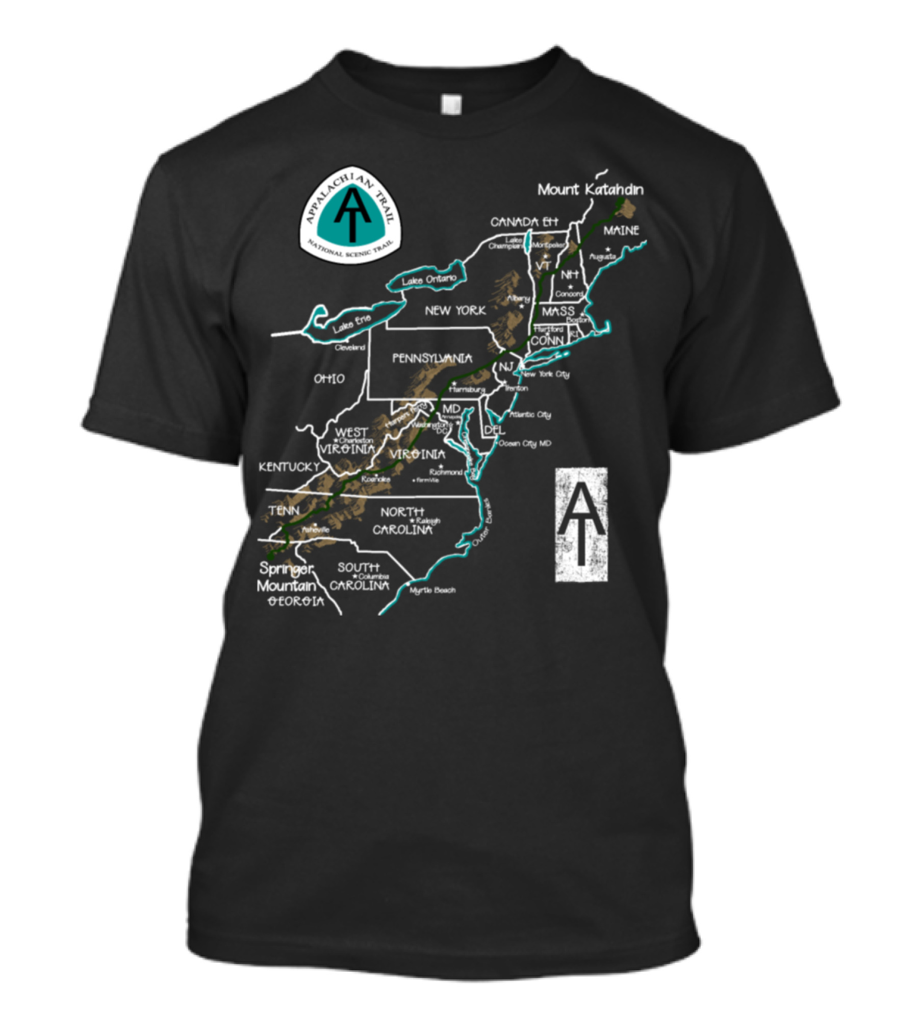 Appalachian Trail National Scenic Map Mount Katahdin Springer Mountain T-Shirt