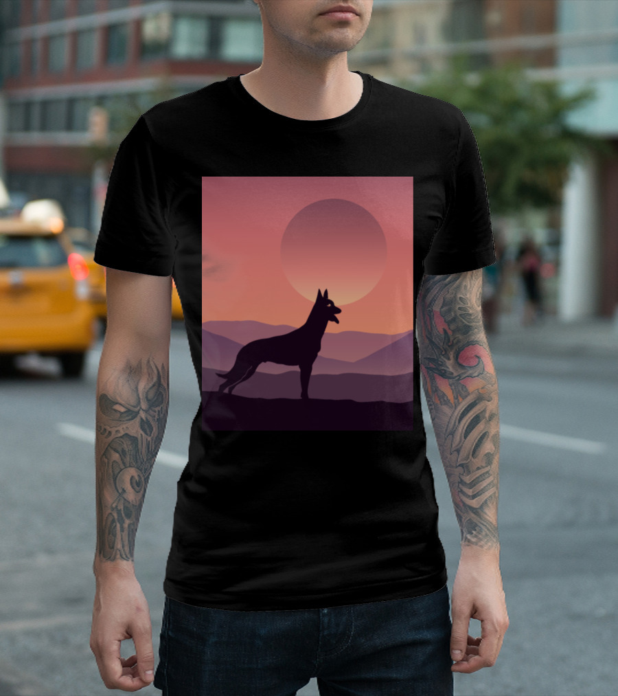 Belgian Malinois Silhouette Sunset Scene T-Shirt