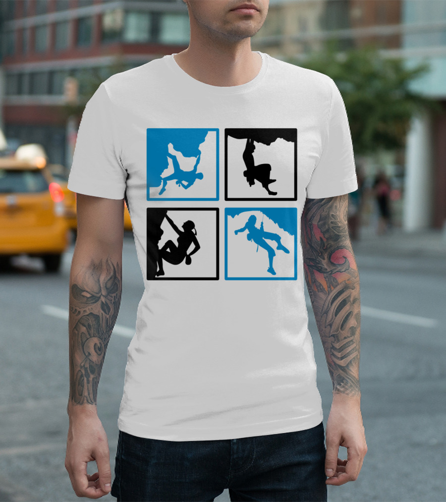 Climbing Silhouettes in Blue and Black Quadrants T-Shirt