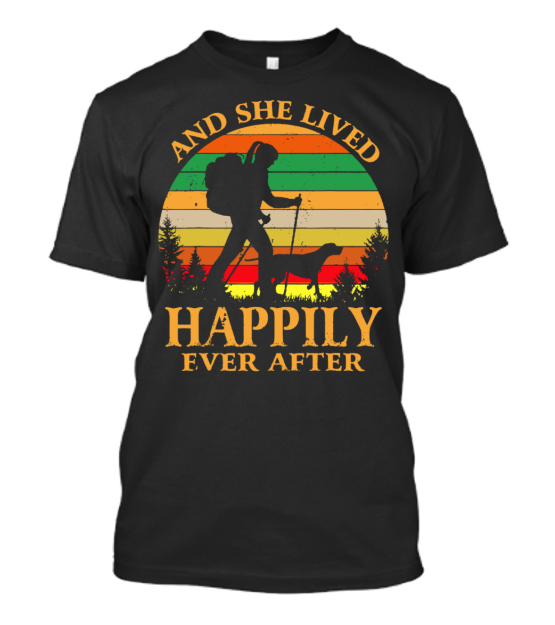 And She Lived Happily Ever After Hiking Dog Vintage Sunset T-Shirt