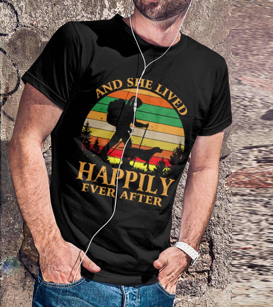 And She Lived Happily Ever After Hiking Dog Vintage Sunset T-Shirt