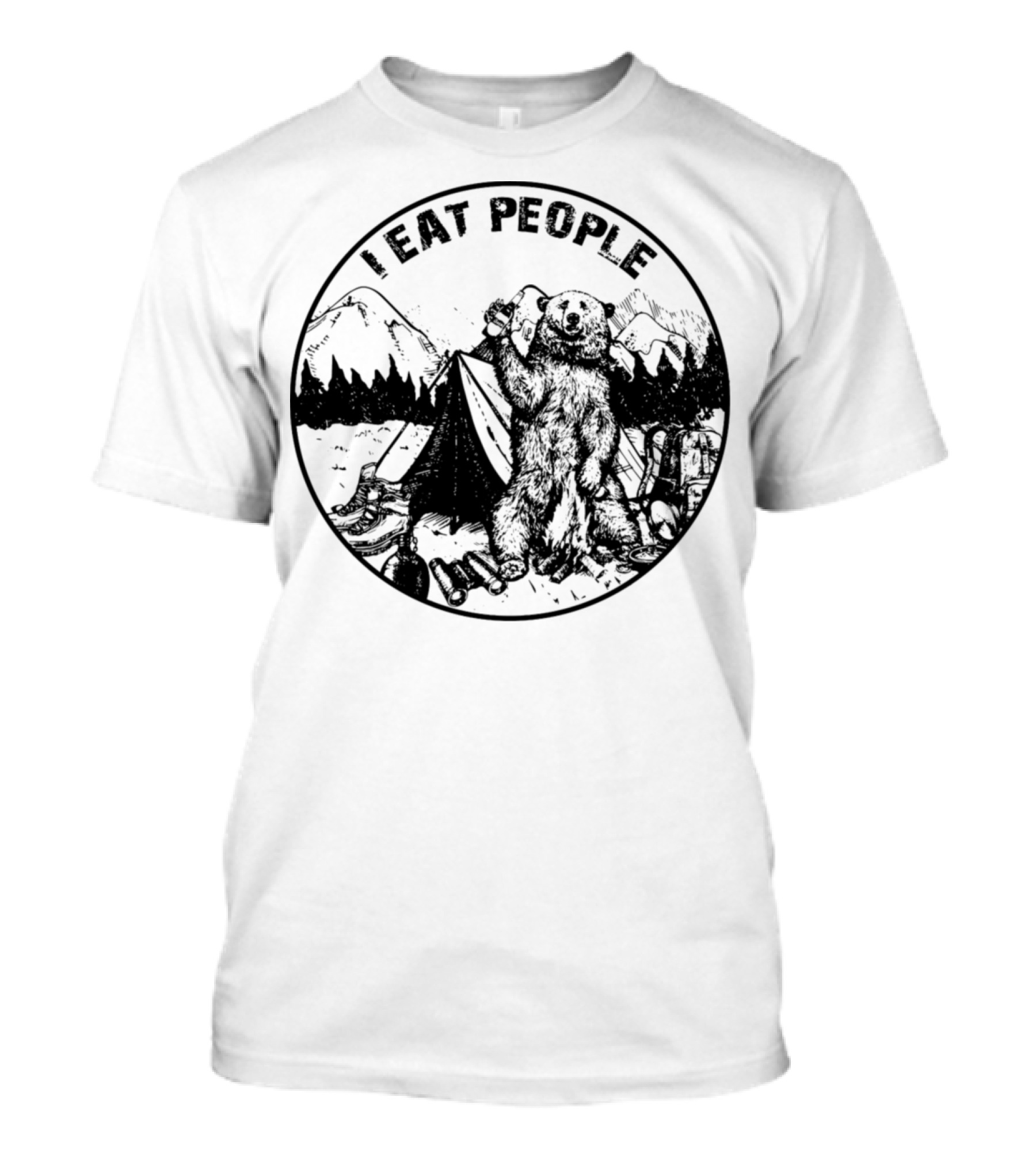 Hiking Bear Camping I Eat People Mountains Forest Scene T-Shirt