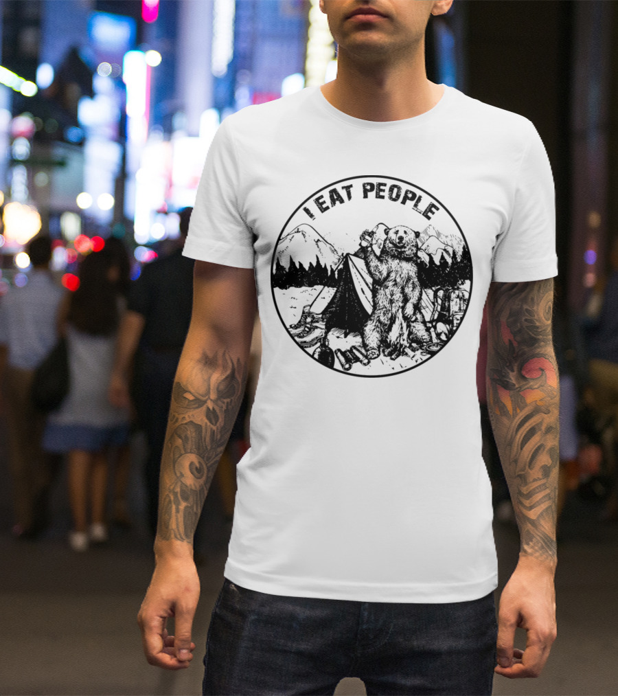 Hiking Bear Camping I Eat People Mountains Forest Scene T-Shirt