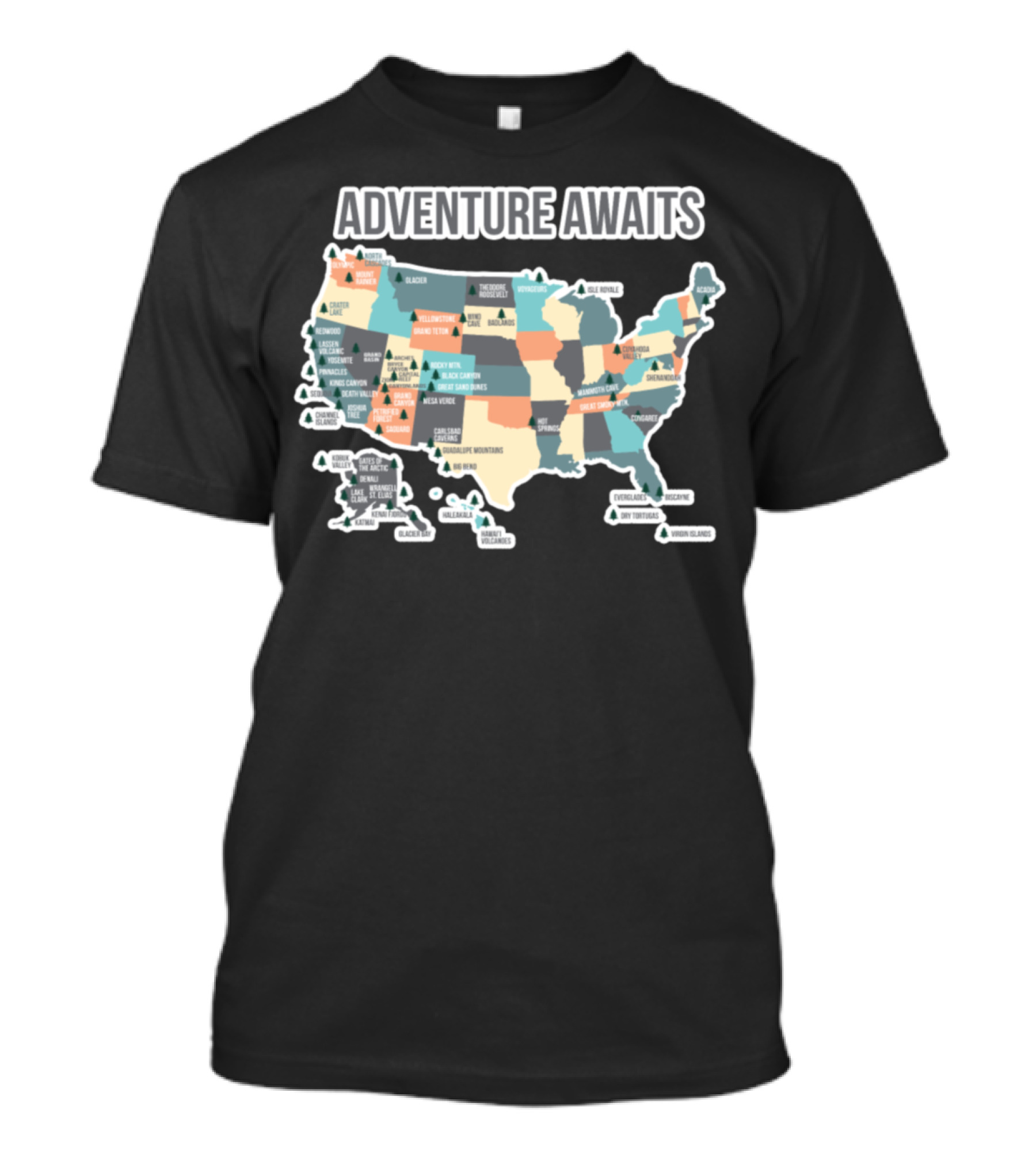 Adventure Awaits National Parks Map Of America T-Shirt