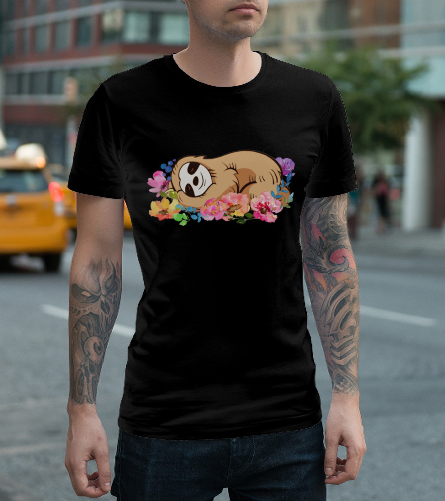 Sloth Hiking Team We Will Get There When We Get There Funny Flower Love Flower T-Shirt