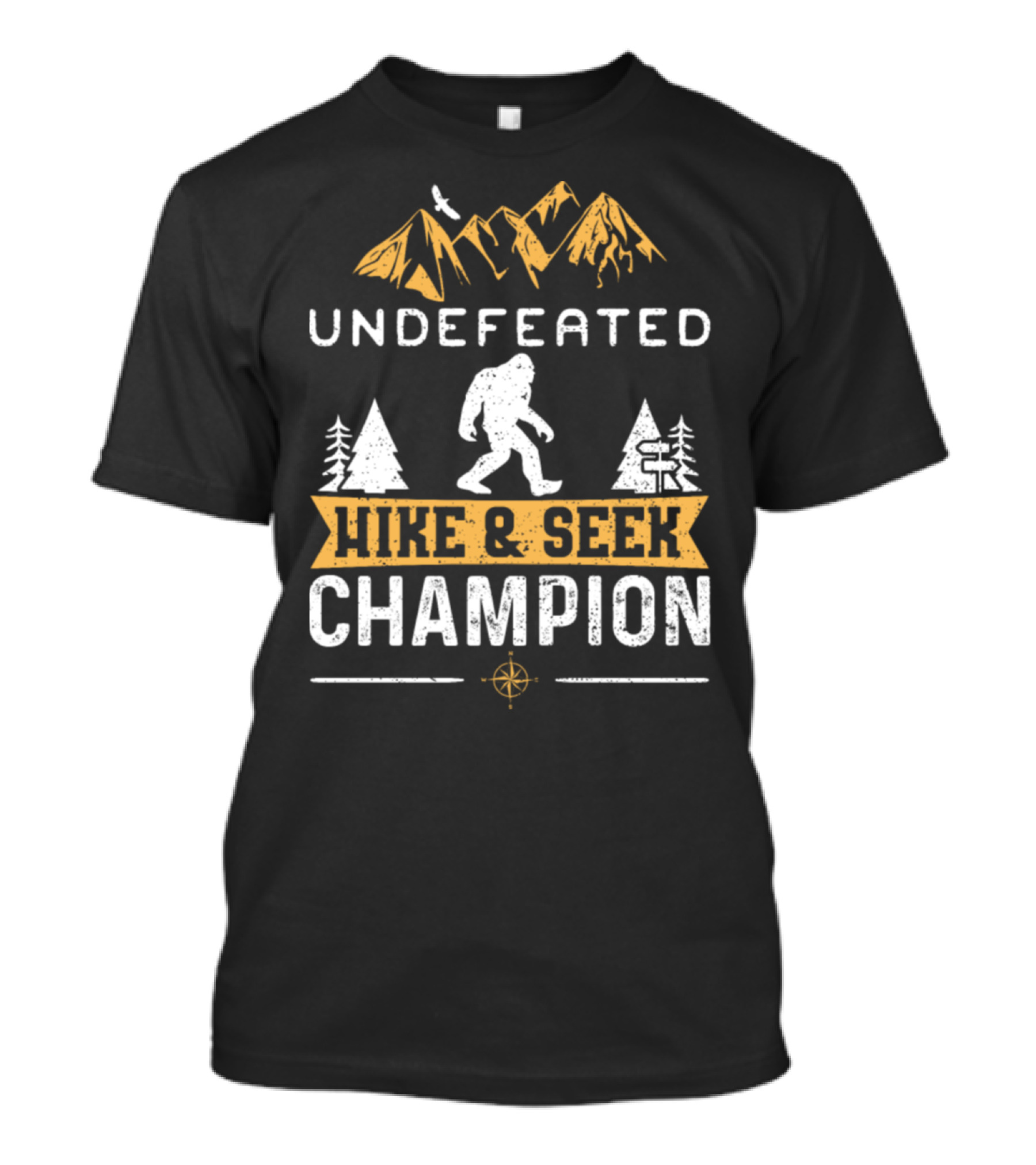 Undefeated Hike And Seek Champion Bigfoot With Mountains And Compass T-Shirt