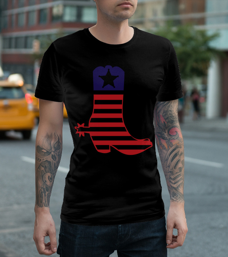 American Flag Cowboy Boot with Star and Stripes T-Shirt