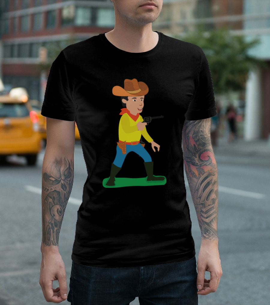 Cowboy Costume Pistol Western Revolver Character in Yellow Shirt and Brown Hat T-Shirt