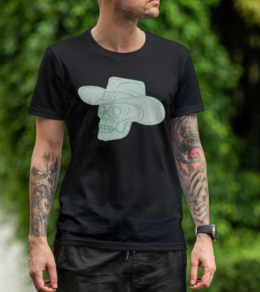 Cowboy Skull With Western Hat Drawing T-Shirt